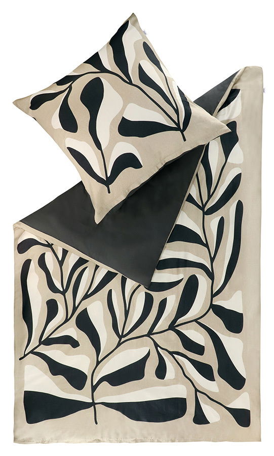 Schöner Wohnen Bettwäsche 155x220cm PLANT Bettwäsche-Set mit abstraktem Blattmuster in Schwarz und Beige, Draufsicht