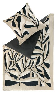 Bettwäsche-Set mit abstraktem Blattmuster in Schwarz und Beige, Draufsicht