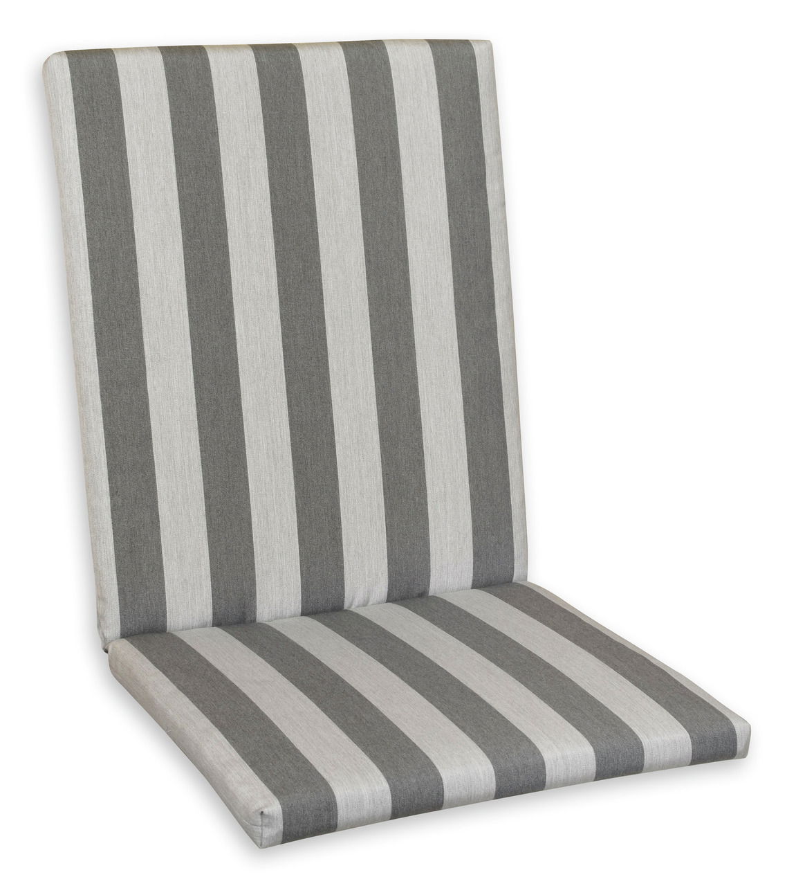 Gestreifte Mittellehnerauflage in Grau und Weiß, seitliche Perspektive
