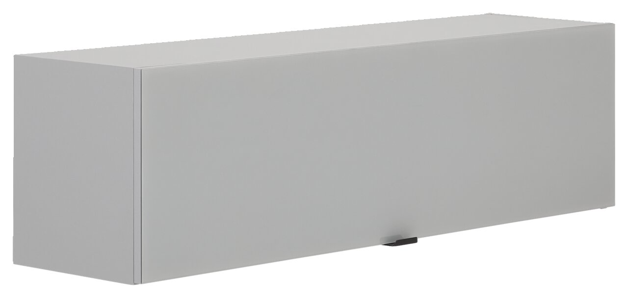 Grauer Hängeschrank mit glatter Oberfläche, seitliche Perspektive