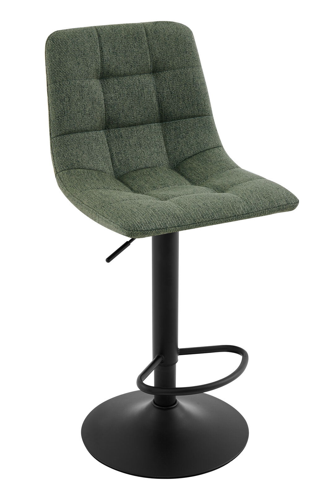 Stylife Barhocker JEFF Grüner Barhocker mit gepolsterter Sitzfläche und schwarzem Metallgestell, seitliche Perspektive