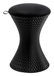 Schwarzer Gaming Hocker mit geometrischem Muster, seitliche Perspektive