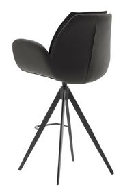 Rückansicht eines modernen Barstuhls mit schwarzem Lederbezug und vier schwarzen Metallbeinen.