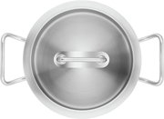 Topfdeckel aus Edelstahl von oben mit zwei seitlichen Griffen