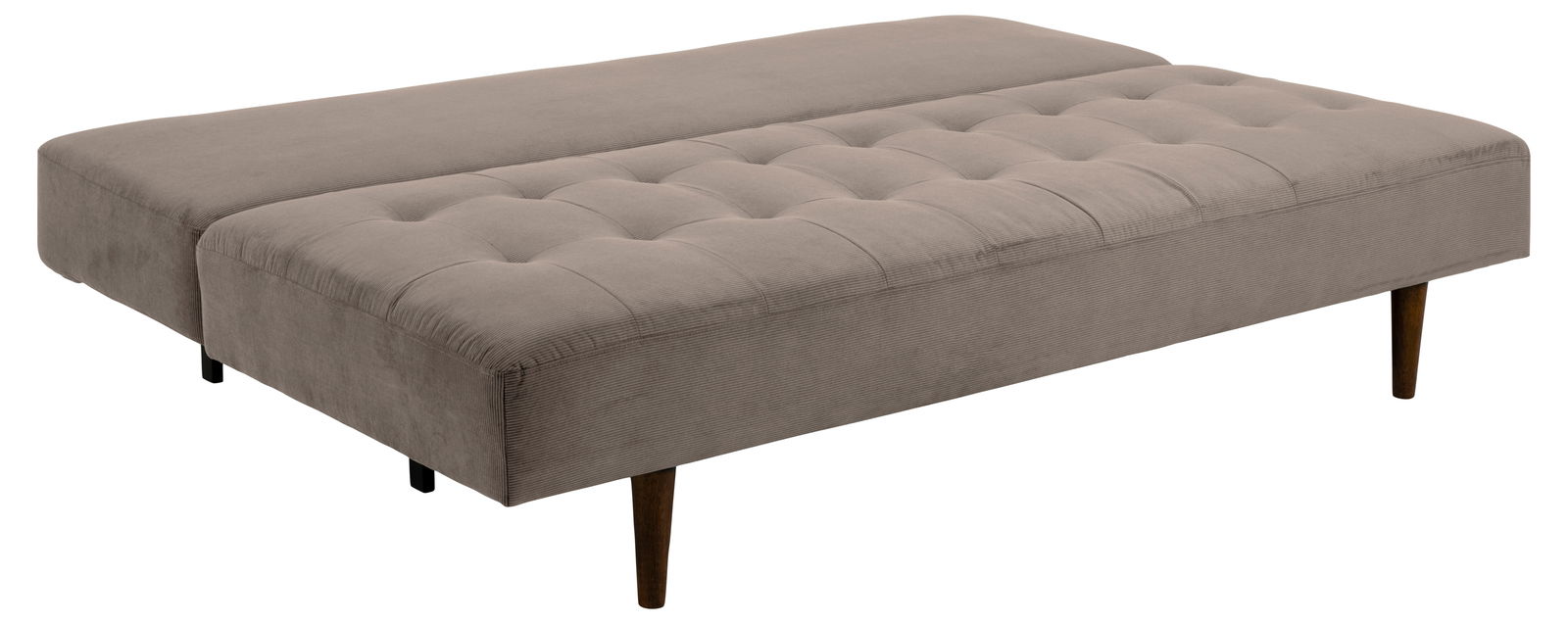 Beige Funktionssofa BLAIN in seitlicher Perspektive mit Holzbeinen und gestepptem Design