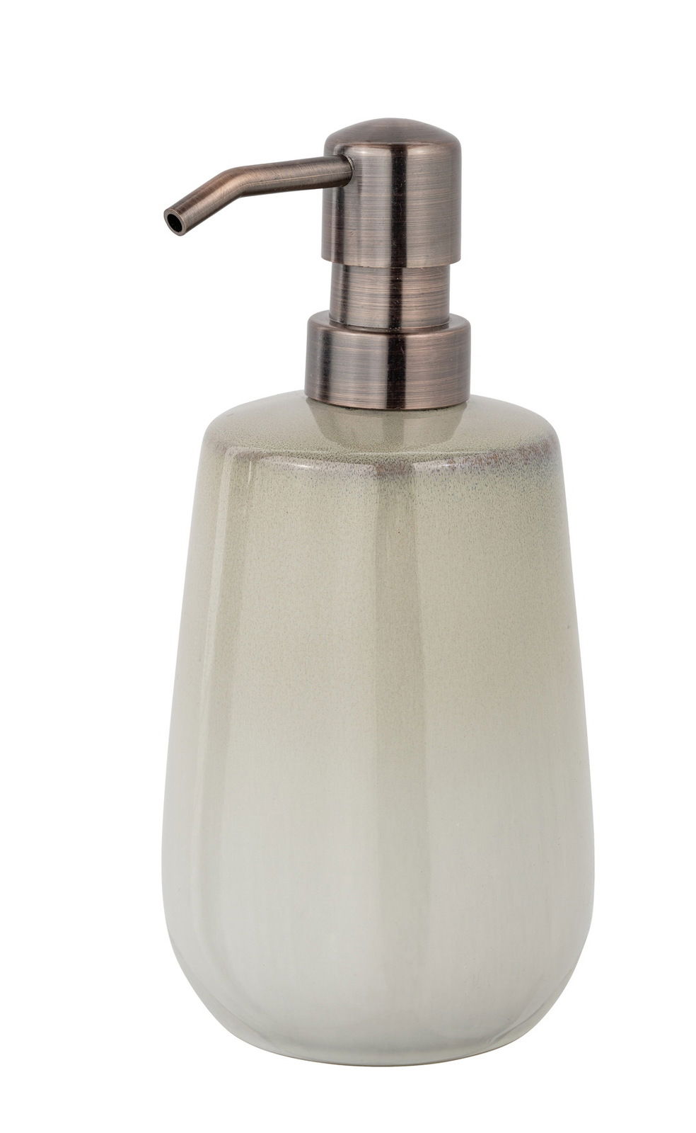 Grauer Seifenspender Marano aus Keramik mit Metallpumpe, seitliche Perspektive