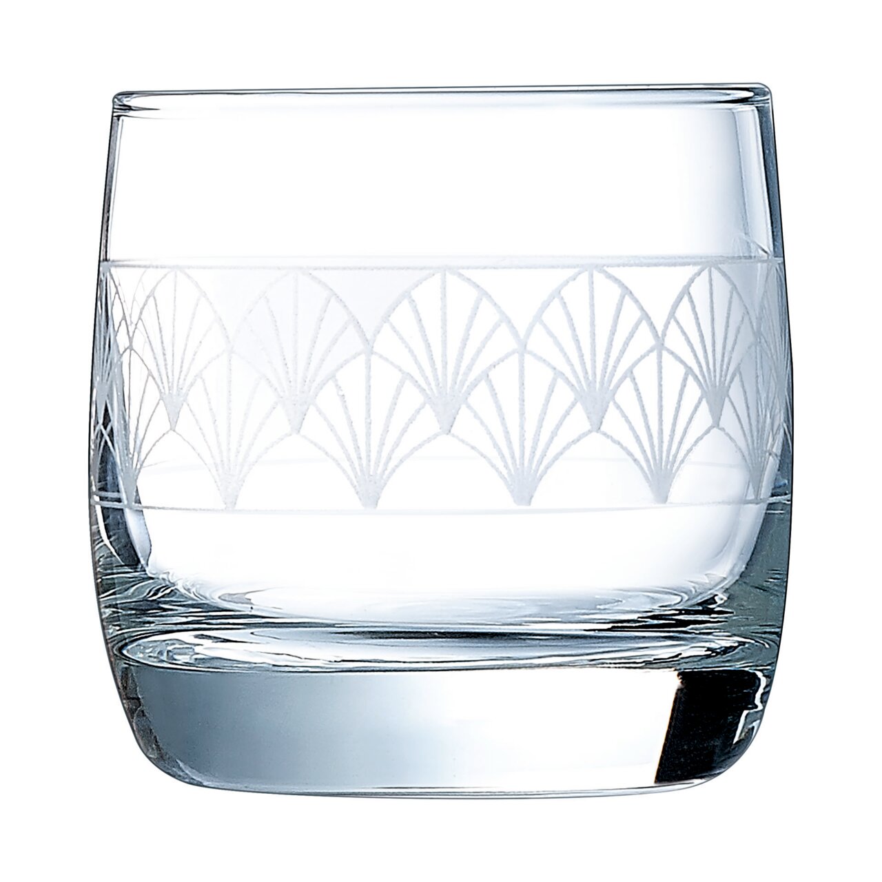 Whiskybecher mit elegantem Muster, seitliche Perspektive