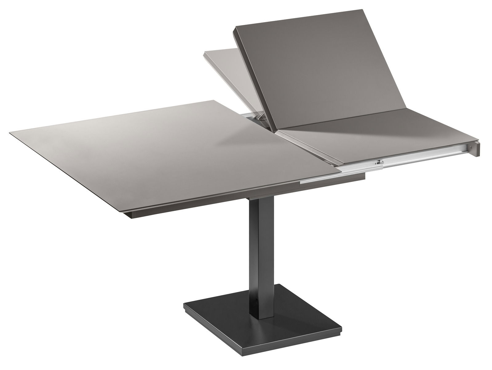 Moderner Esstisch mit ausziehbarer Tischplatte, seitliche Perspektive