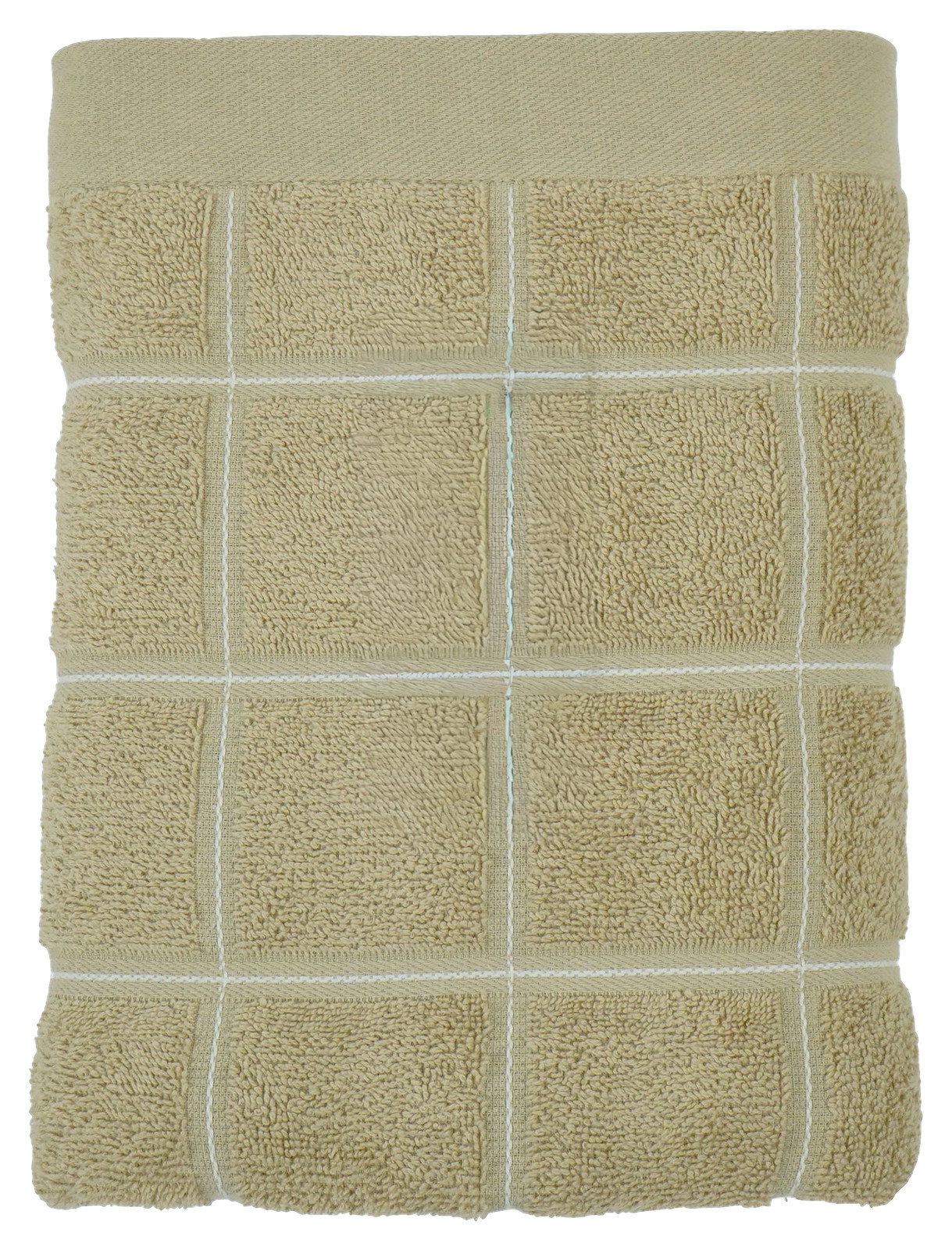 Beige Frottierhandtuch mit Karomuster, von oben betrachtet