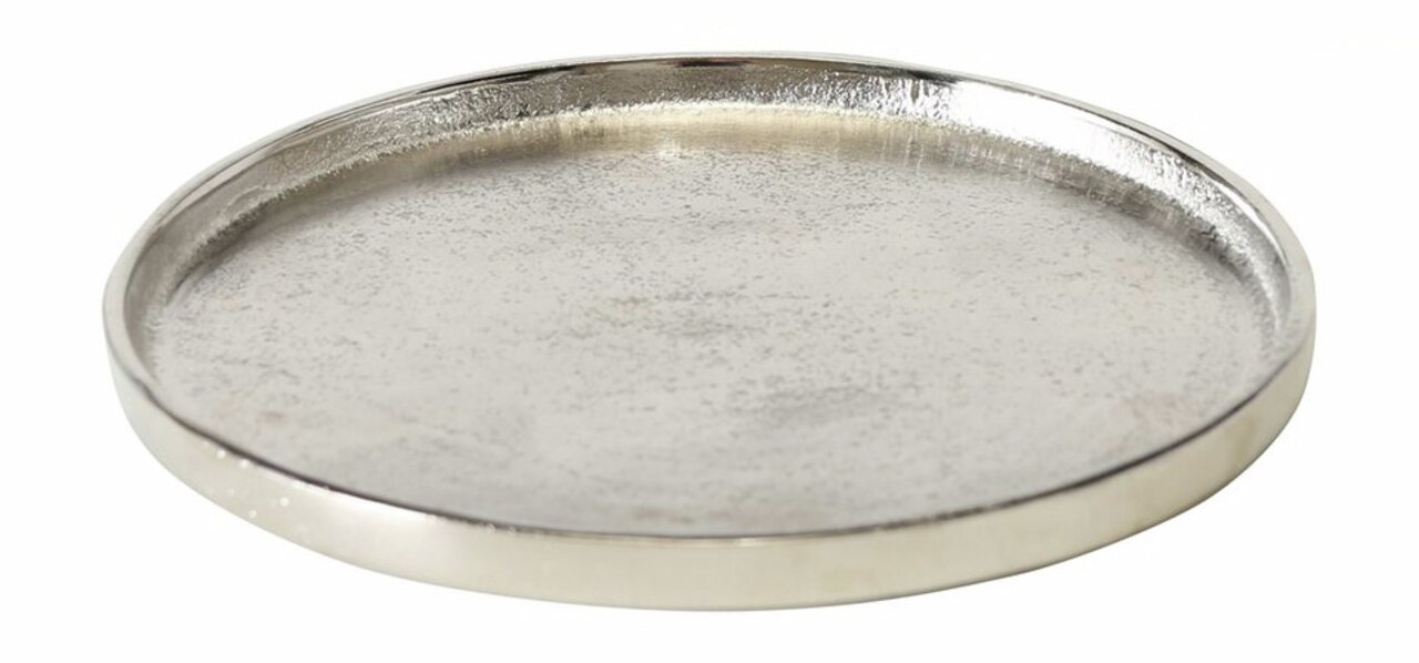 Silberner Dekoteller Valomi, 18 cm Durchmesser, aus seitlicher Perspektive fotografiert.