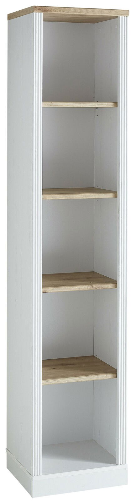 Landscape Regal JUDITH Weißes Regal mit fünf offenen Holzfächern, frontal betrachtet.