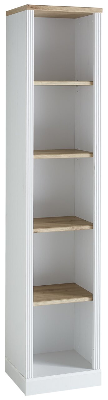 Landscape Regal JUDITH Weißes Regal mit fünf offenen Holzfächern, frontal betrachtet.