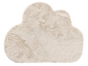 Weißer, wolkenförmiger Teppich aus flauschigem Material, von oben betrachtet.