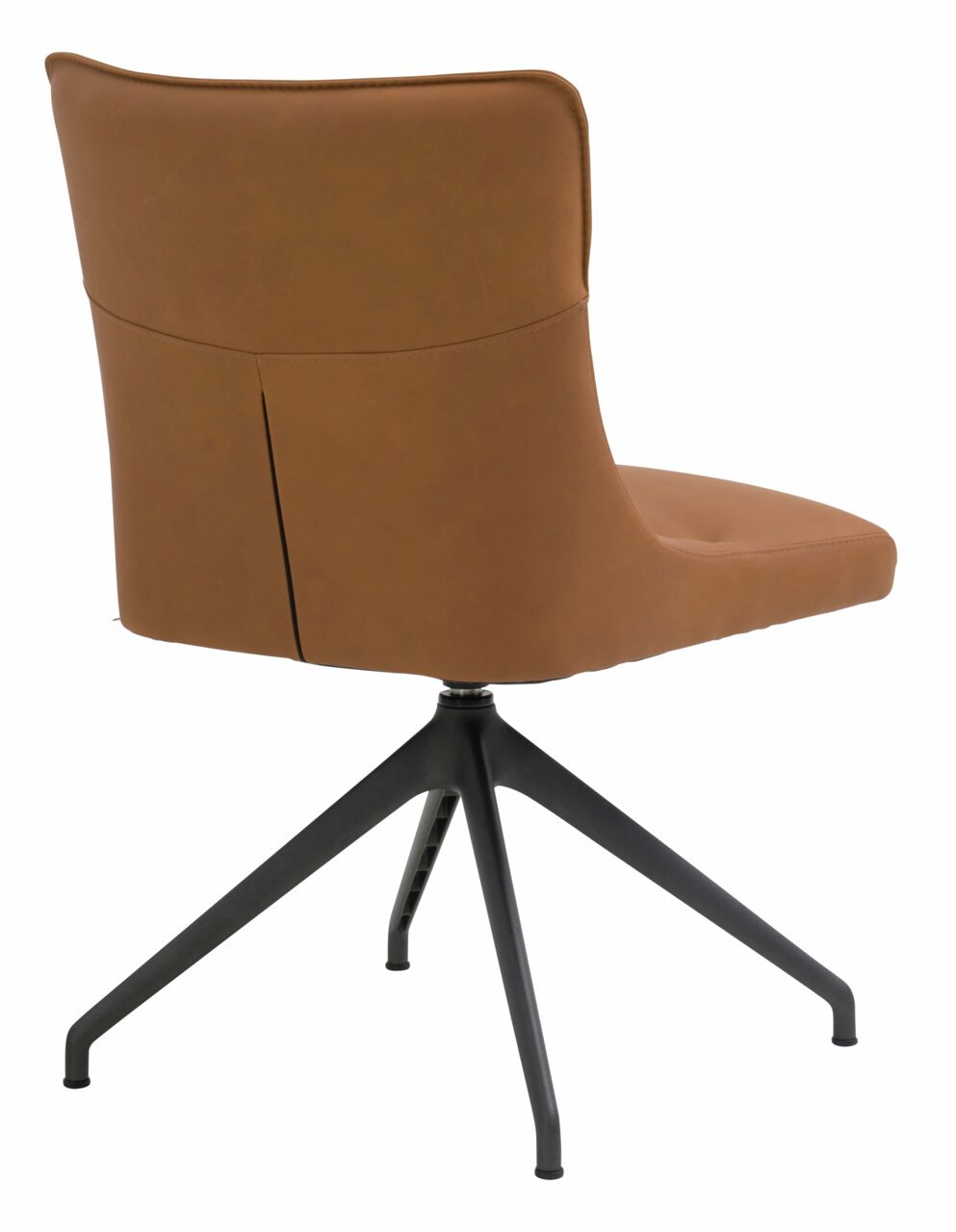 Moderne bruine stoel met zwart metalen frame, achteraanzicht