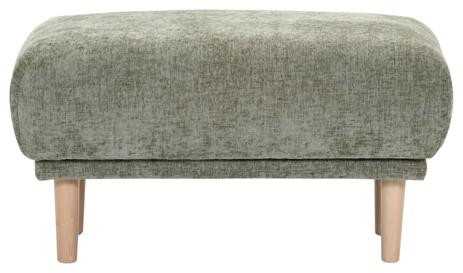 Grüner Hocker mit Holzbeinen, Frontalansicht