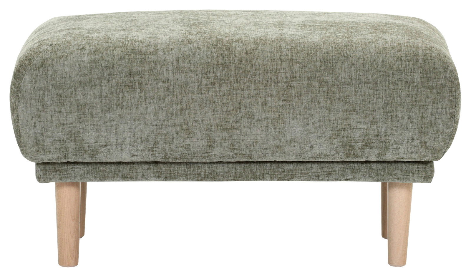 Grüner Hocker mit Holzbeinen, Frontalansicht