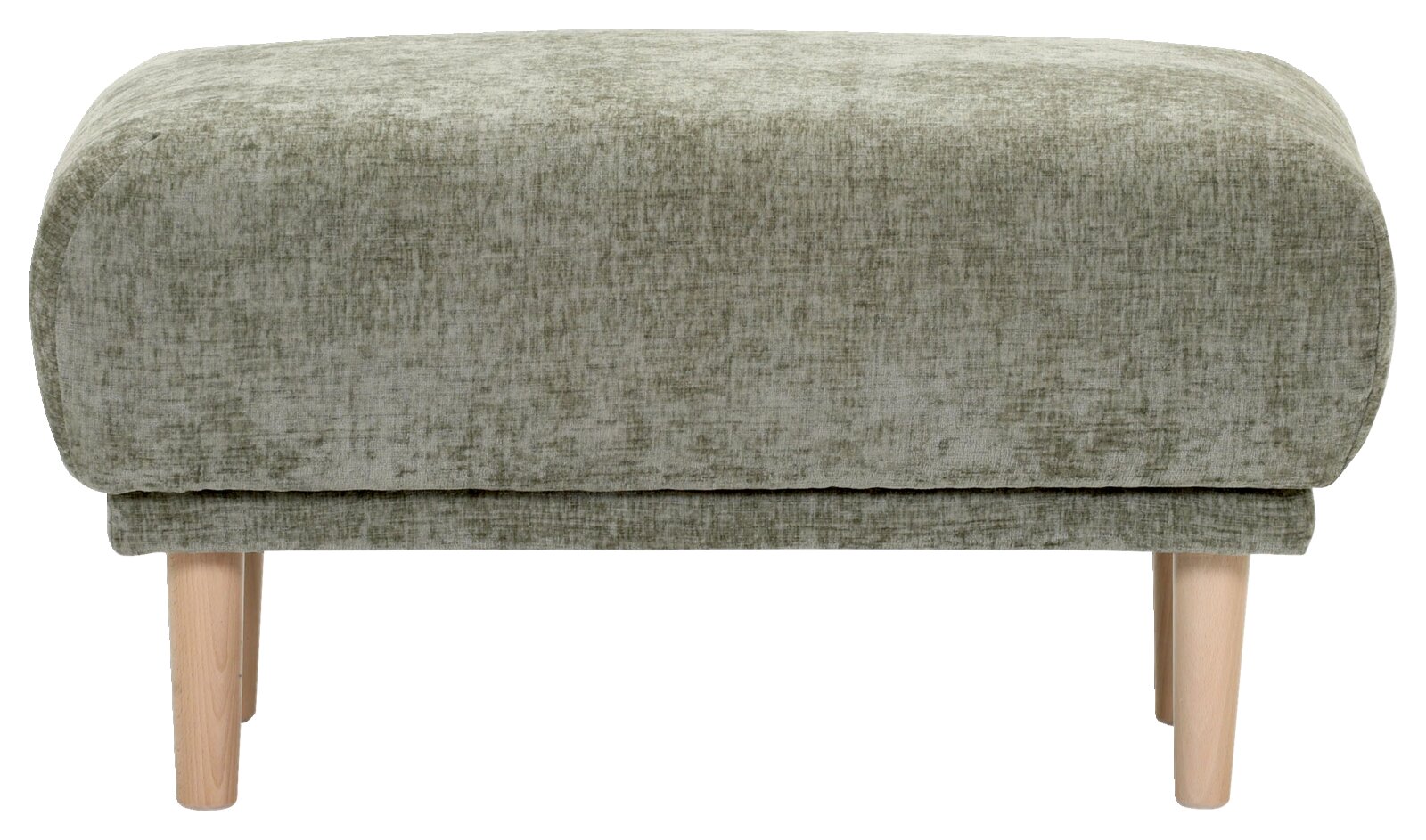Grüner Hocker mit Holzbeinen, Frontalansicht