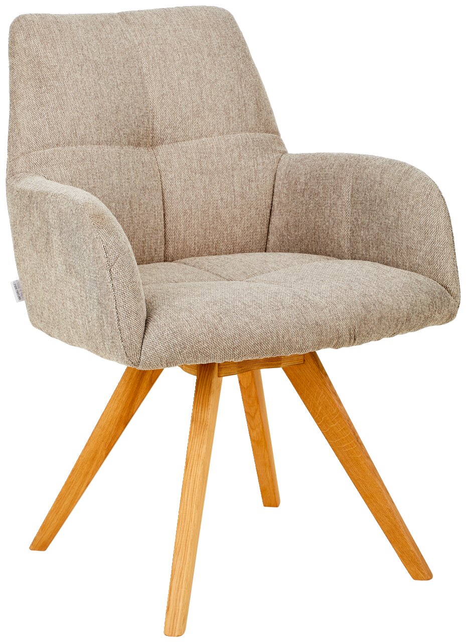 Linea Natura Armlehnstuhl PISA Beiger Armlehnstuhl mit Holzbeinen, seitliche Perspektive
