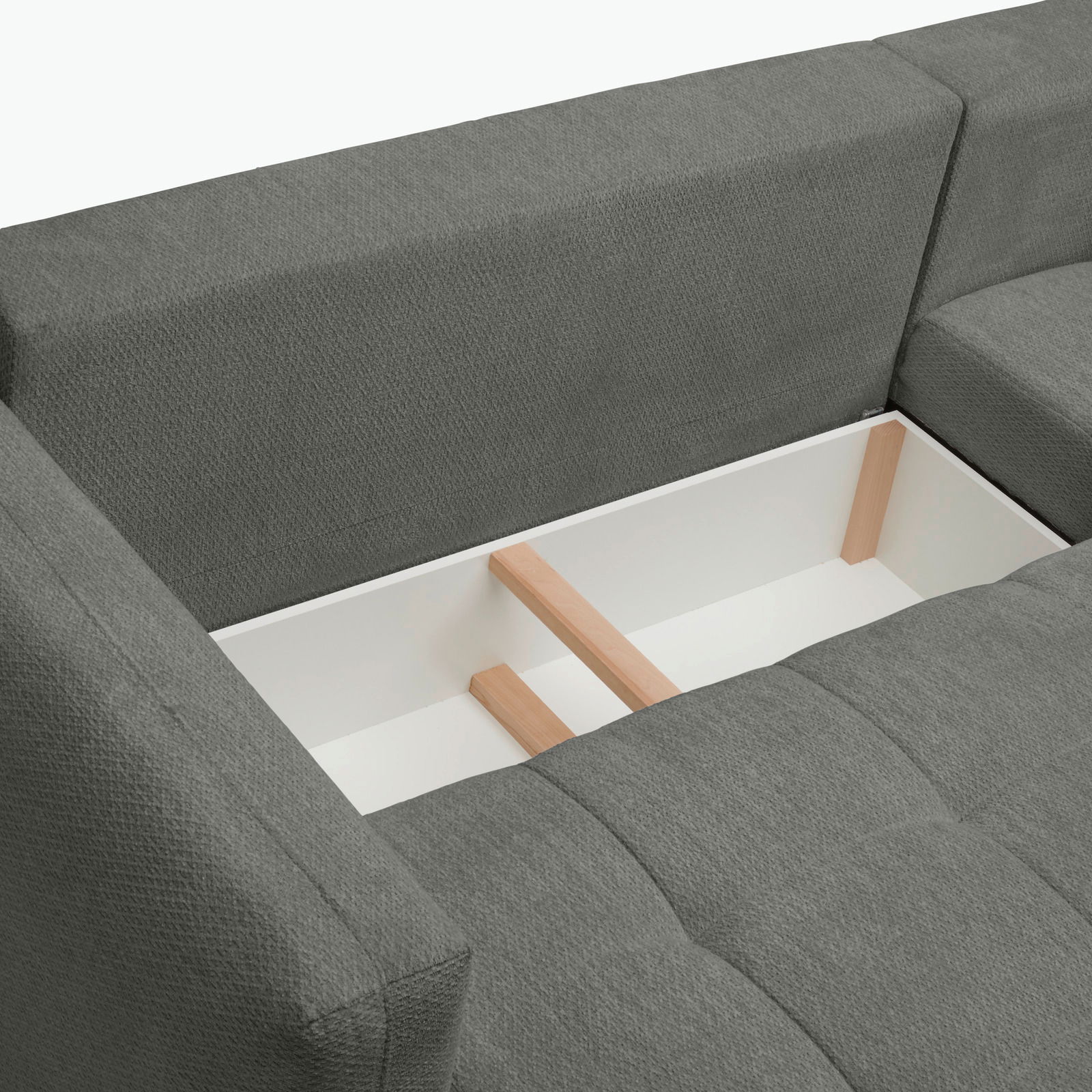 Graue Rundecke mit Stauraum, Ansicht von oben