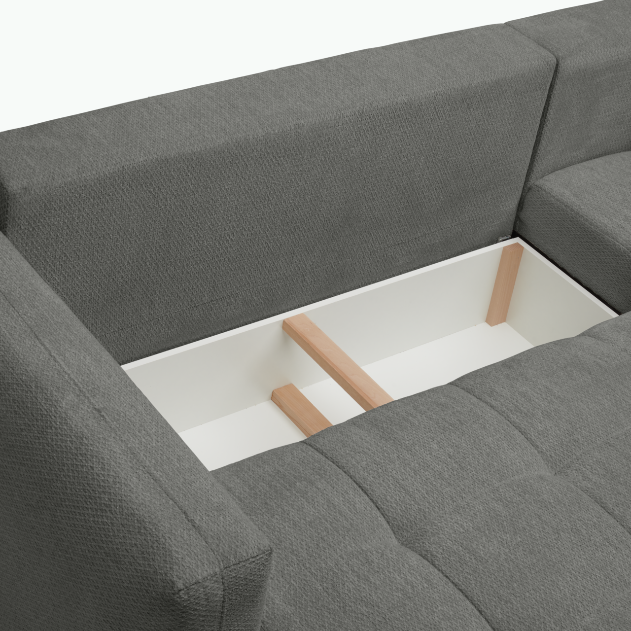 Graue Rundecke mit Stauraum, Ansicht von oben