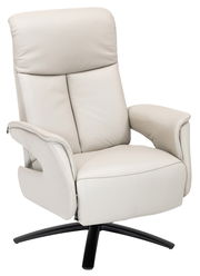 Beiger Relaxsessel aus Leder mit schwarzem Drehfuß, Vorderansicht