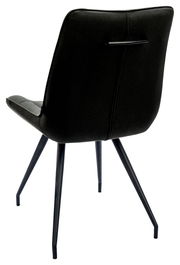 Rückansicht eines modernen schwarzen Stuhls mit Metallbeinen und einem Griff an der Rückenlehne.