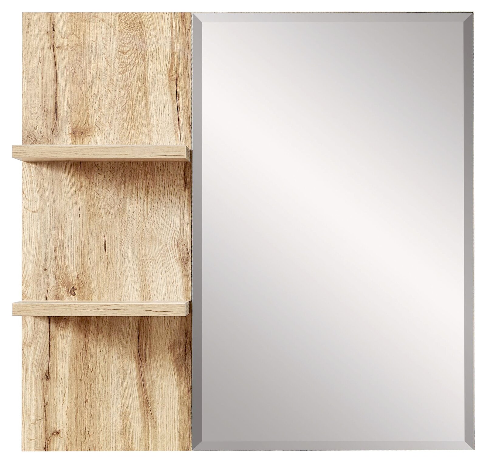 Voleo Spiegel LOOP Moderner Wandspiegel mit Holzregalen, Frontalansicht