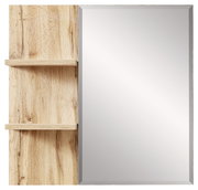 Moderner Wandspiegel mit Holzregalen, Frontalansicht