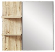 Moderner Wandspiegel mit Holzregalen, Frontalansicht