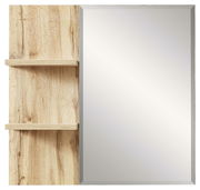 Moderner Wandspiegel mit Holzregalen, Frontalansicht