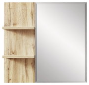 Moderner Wandspiegel mit Holzregalen, Frontalansicht