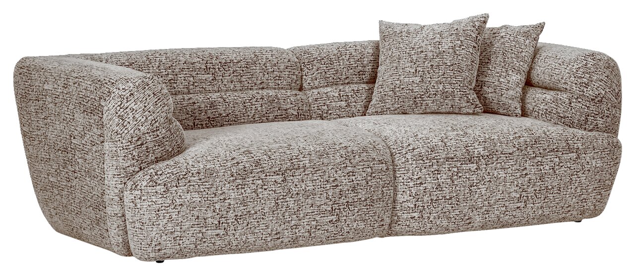 Grote, moderne megabank met gestructureerde stoffen bekleding in beige, zijaanzicht