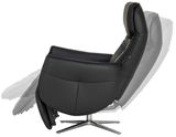 Schwarzer Relaxsessel in seitlicher Perspektive mit verstellbarer Rückenlehne und modernem Design.