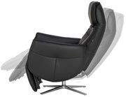 Schwarzer Relaxsessel in seitlicher Perspektive mit verstellbarer Rückenlehne und modernem Design.