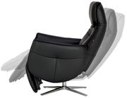 Schwarzer Relaxsessel in seitlicher Perspektive mit verstellbarer Rückenlehne und modernem Design.
