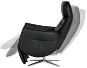 Schwarzer Relaxsessel in seitlicher Perspektive mit verstellbarer Rückenlehne und modernem Design.