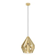 Goldene Pendelleuchte CARLTON mit geometrischem Design, seitliche Perspektive
