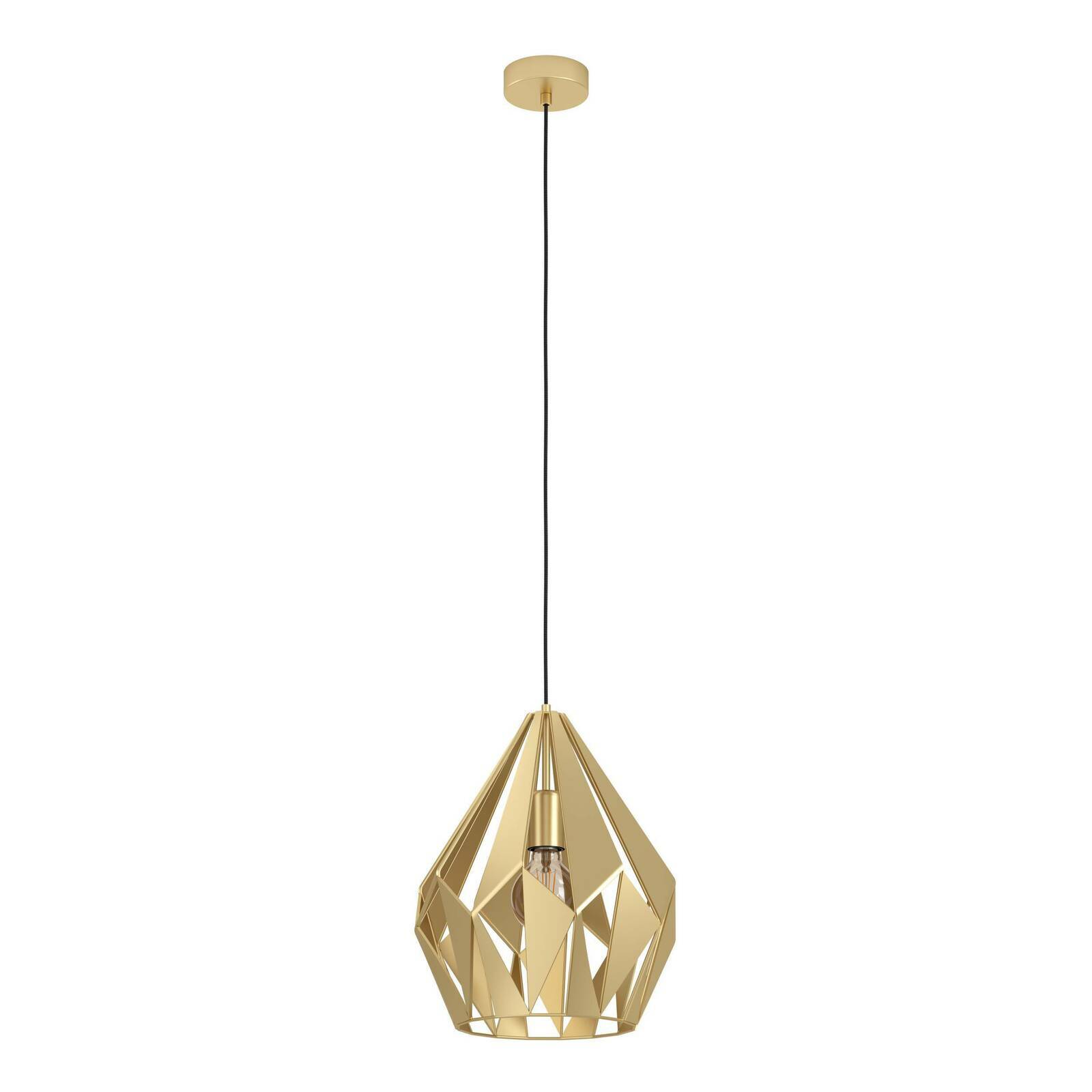 Goldene Pendelleuchte CARLTON mit geometrischem Design, seitliche Perspektive