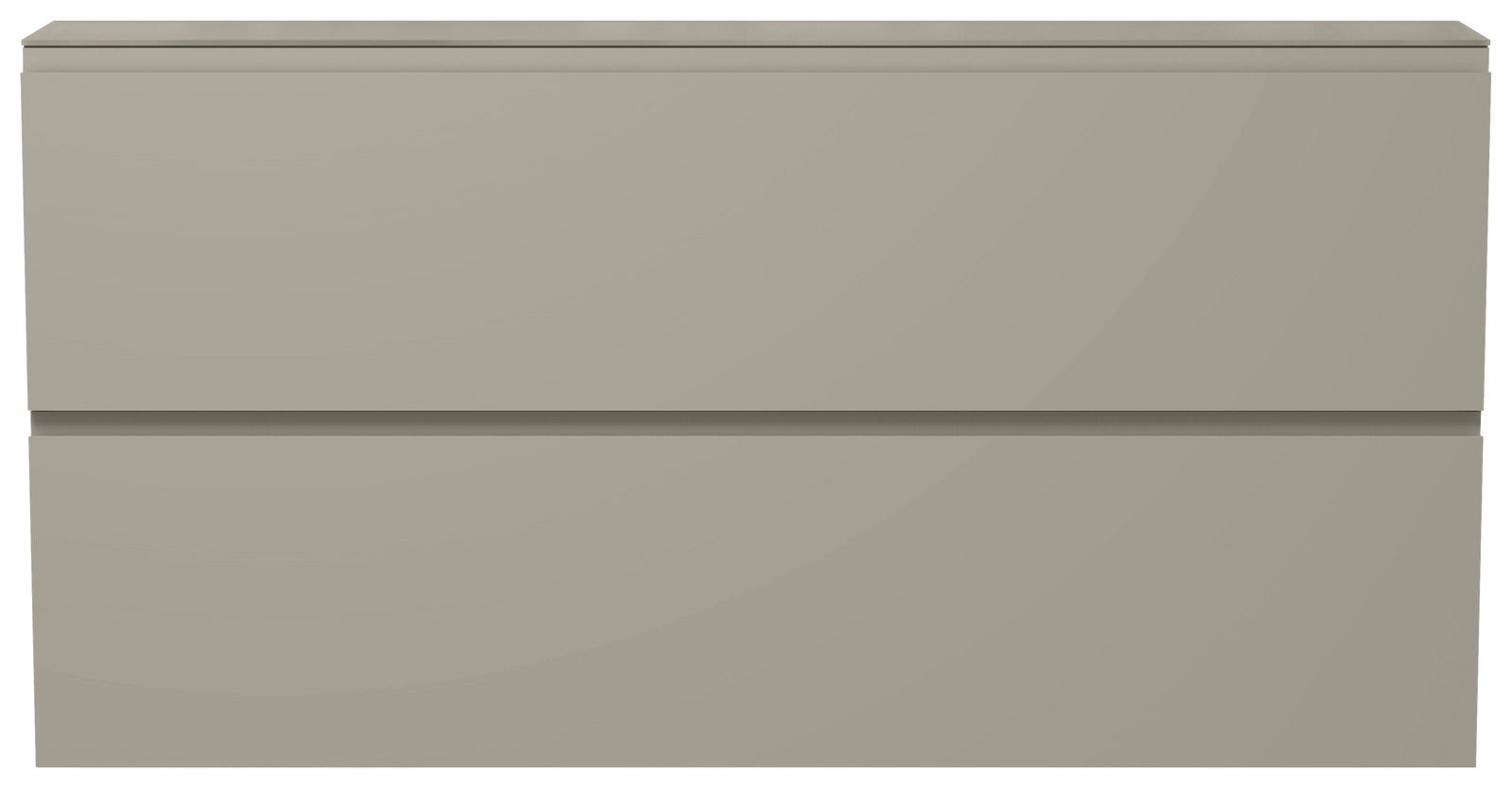 Frontansicht eines XL-Hängeschuhschranks in grauer Farbe mit zwei Klappen.