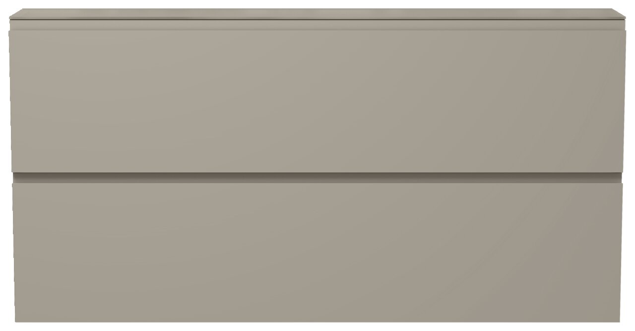 Frontansicht eines XL-Hängeschuhschranks in grauer Farbe mit zwei Klappen.