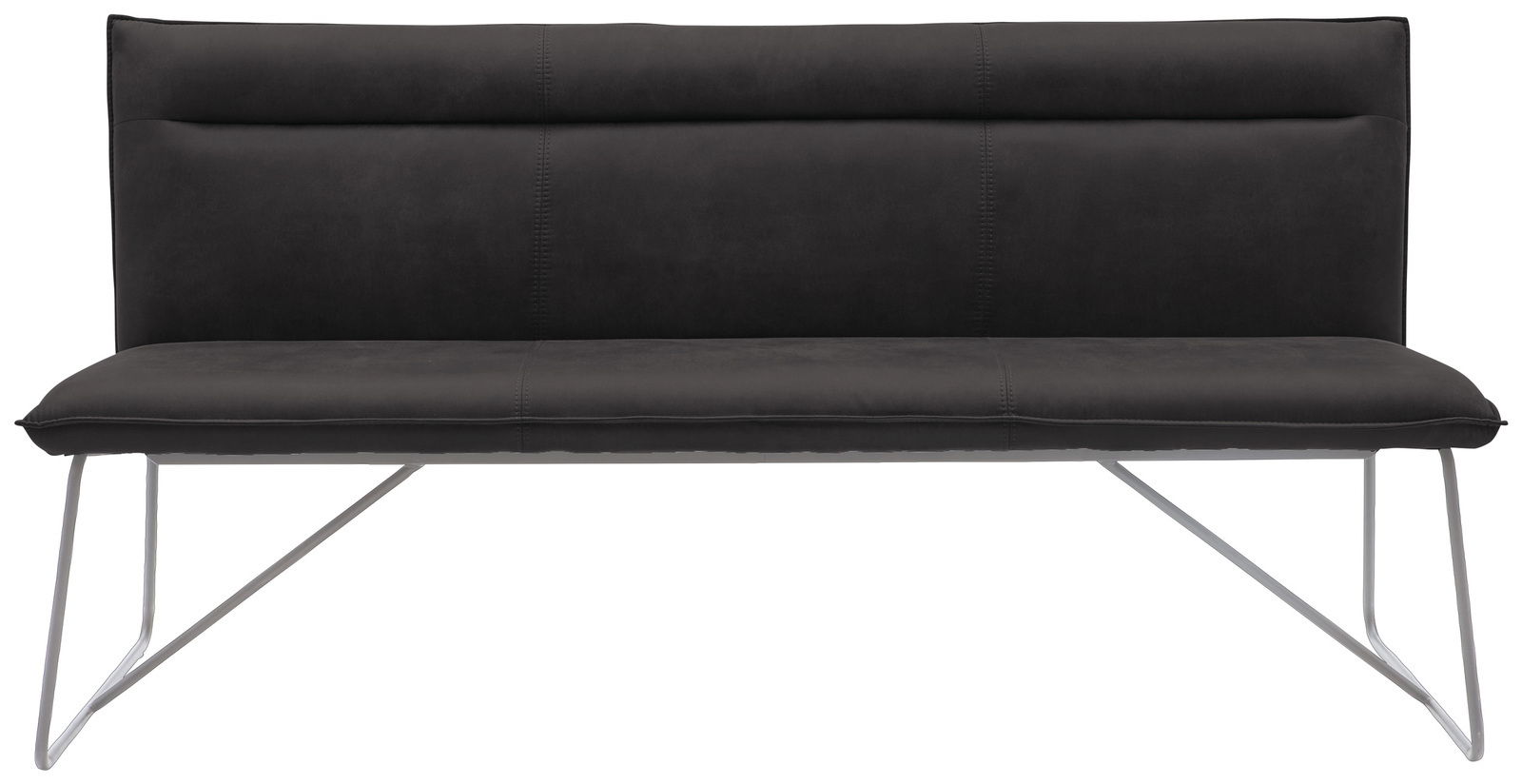 Moderne schwarze Bank mit Metallbeinen, Frontalansicht
