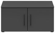 Schwarzer Aufsatzschrank mit zwei Türen und schwarzen Griffen, Frontalansicht