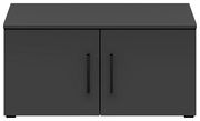 Schwarzer Aufsatzschrank mit zwei Türen und schwarzen Griffen, Frontalansicht
