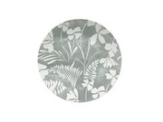 Runde Teller mit floralem Muster in Grau und Weiß, Draufsicht