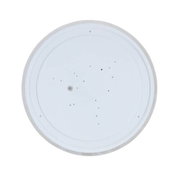 Runde LED-Deckenleuchte von unten betrachtet, weiße Oberfläche mit kleinen Befestigungslöchern.