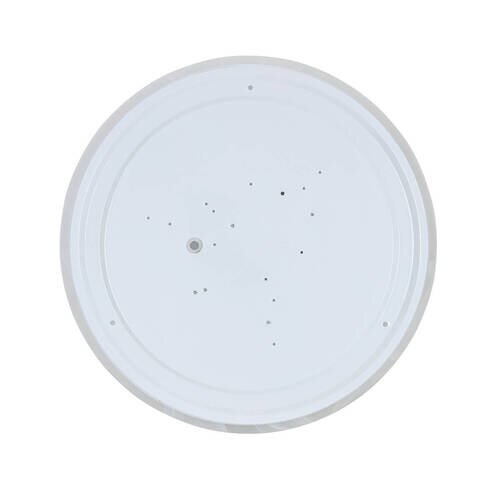 Runde LED-Deckenleuchte von unten betrachtet, weiße Oberfläche mit kleinen Befestigungslöchern.
