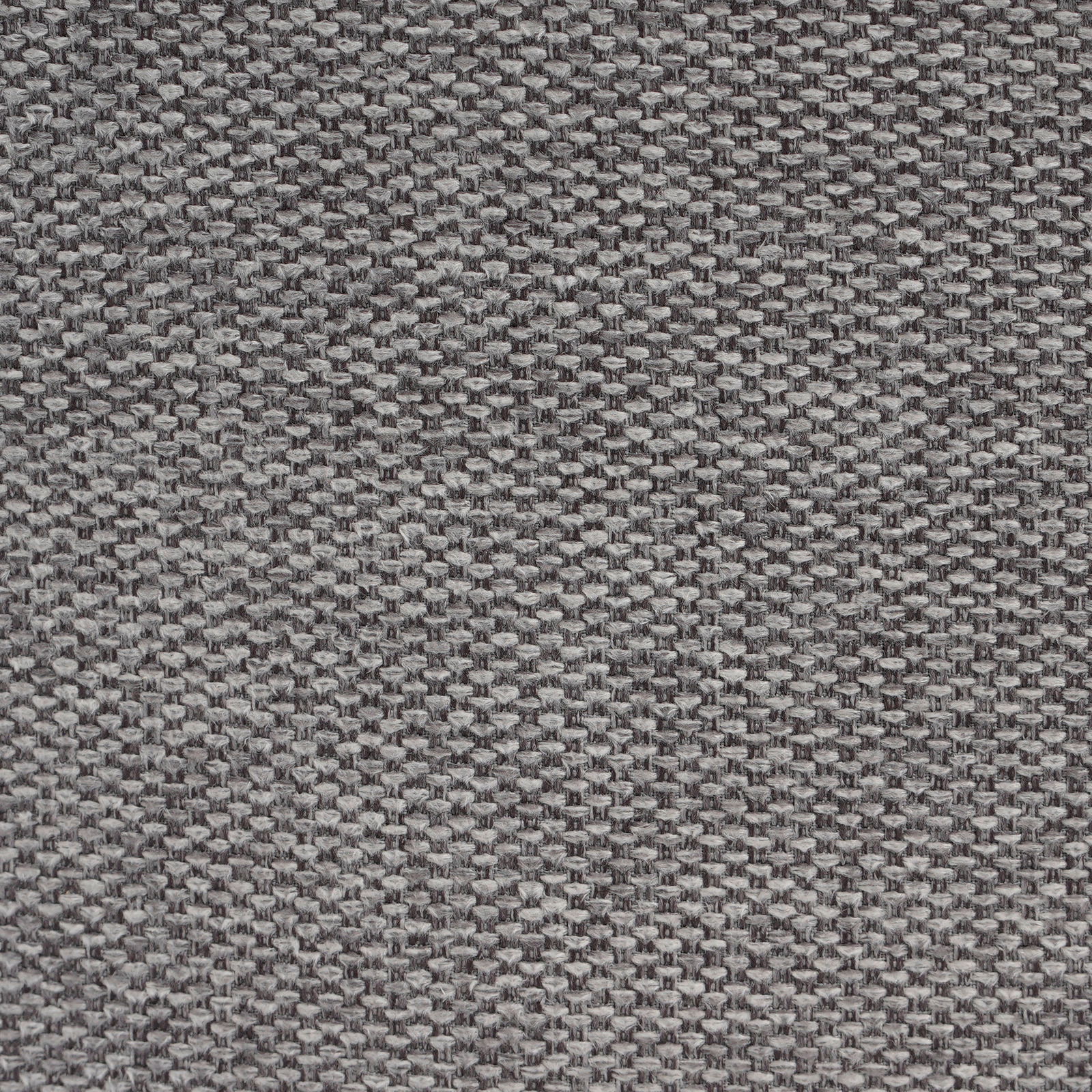 Nahaufnahme eines grauen, gewebten Stoffes mit strukturierter Oberfläche, von oben betrachtet.