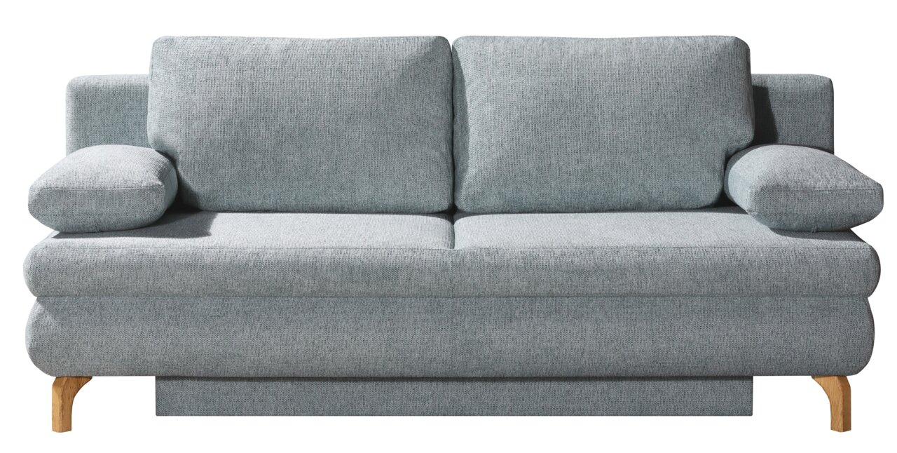 Graues Querschläfer-Sofa mit Holzfüßen, Frontalansicht