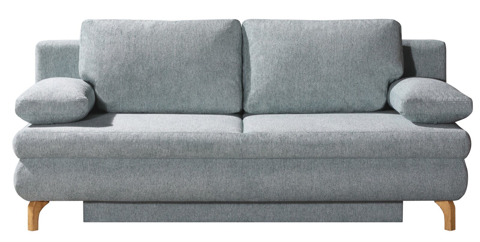 Graues Querschläfer-Sofa mit Holzfüßen, Frontalansicht