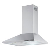 Silberne Dunstabzugshaube in seitlicher Perspektive